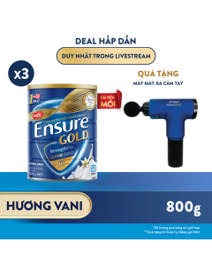 [TẶNG MÁY MASSAGE CẦM TAY] COMBO 3 LON SỮA ENSURE GOLD CẢI TIẾN MỚI DẠNG BỘT HƯƠNG VANI 800G