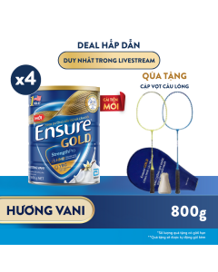 [TẶNG CẶP VỢT CẦU LÔNG] COMBO 4 LON ENSURE GOLD CẢI TIẾN MỚI DẠNG BỘT HƯƠNG VANI 800G MỚI